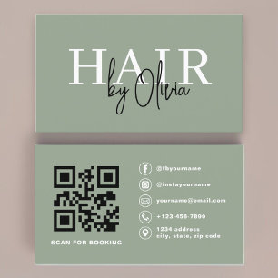Sage-Grönt QR-kod Hair Stylist Modern Typografi Visitkort