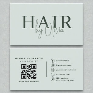 Sage Grönt QR-kod Hair Stylist Modern Visitkort