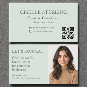 Sage Grönt QR-kod - Minimal Professionell Foto Visitkort