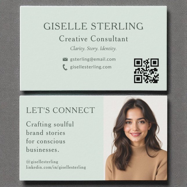 Sage Grönt QR-kod - Minimal Professionell Foto Visitkort (Skapare uppladdad)