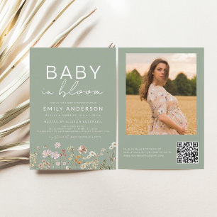 Sage Grönt QR-kod Wildblomma Baby i Bloom Shower