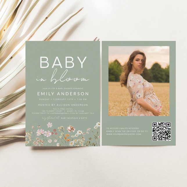Sage Grönt QR-kod Wildblomma Baby i Bloom Shower (Skapare uppladdad)
