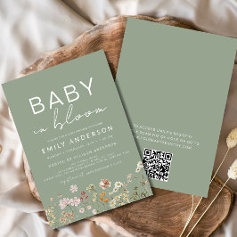 Sage Grönt QR-kod Wildblomma Baby i Bloom Shower Inbjudningar