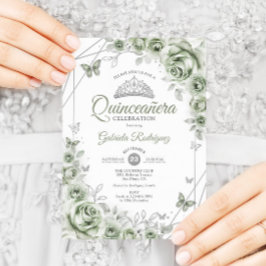 Sage Grönt Quinceanera-Blommigt Inbjudningar