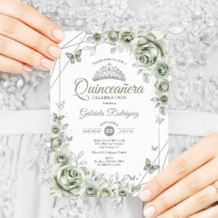 Sage Grönt Quinceanera-Blommigt Inbjudningar