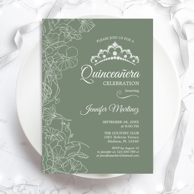 Sage Grönt Quinceanera Party Inbjudningar (Skapare uppladdad)