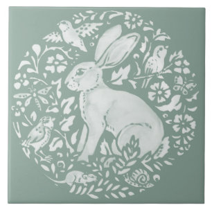 Sage Grönt Rabbit Hare Forest CreatCircle Kakelplatta
