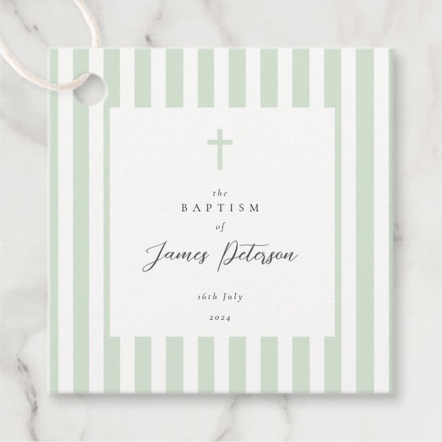 Sage Grönt Rand Elegant Baptism Gåvor Etiketter (Framsida)