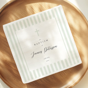 Sage Grönt Rand Elegant Baptism Pappersservett