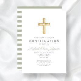 Sage Grönt Rand Religiösa Boy Confirmation Inbjudningar
