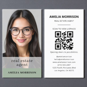 Sage Grönt Real Gods Agent QR-kodfoto Visitkort