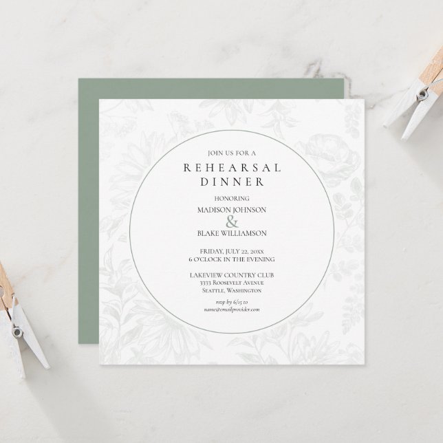 Sage Grönt Rehearsal Dinner för botaniska Blommigt (Fram/Back In Situ)