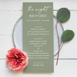 Sage Grönt Rehearsal Dinner. Natt före mall<br><div class="desc">Elegantens minimalistmeny för gröntens repetitionsmiddagsmeny för natten före bröllop. Perfekt för trämark,  botaniskt eller sommartemat bröllop kan denna redigerbara pastelldesign vara personlig för din speciella händelse. Modellen Dusty grönt är idealisk för firande som är både rustiskt och utomhus. Matchande bröllop-kontorsmaterial finns i min butik.</div>