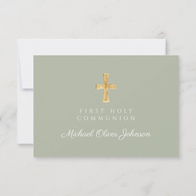 Sage Grönt Religiösa Kor First Communion OSA Kort (Baksida)