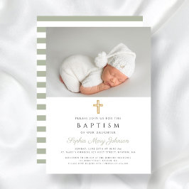 Sage Grönt Religiösa Kor Photo Baptism Inbjudningar