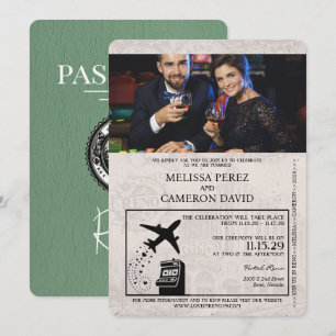 Sage Grönt Reno Passport Wedding-inbjudan Inbjudningar