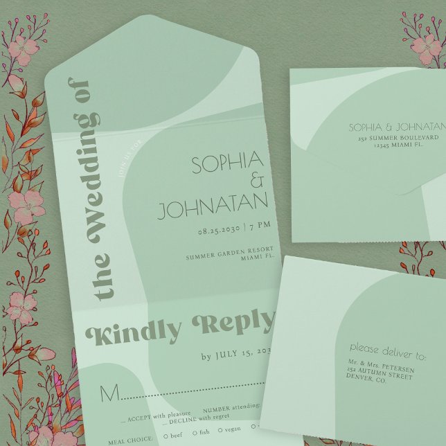 Sage grönt retro vibes fet typografi bröllop (Skapare uppladdad)