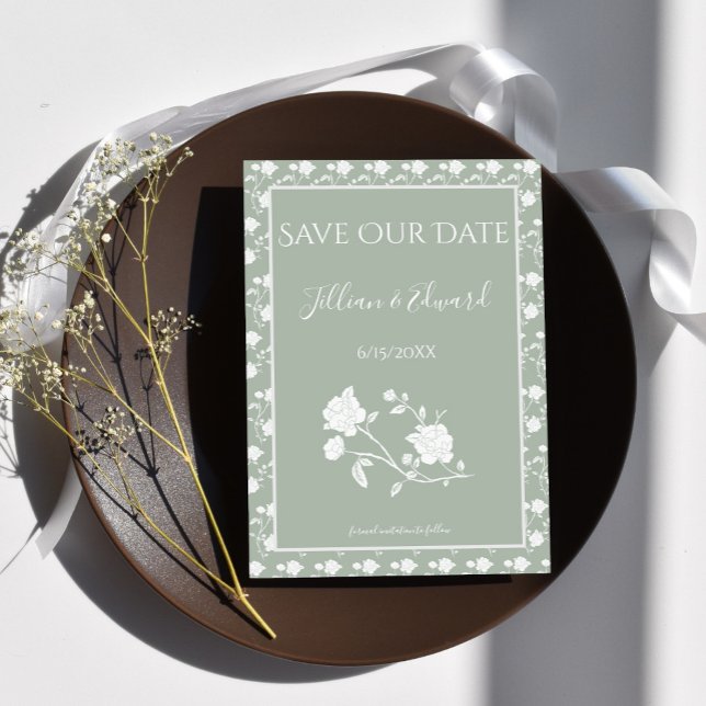 Sage Grönt Ro Spara datum meddelande (Sage Green Rose Save the Date)