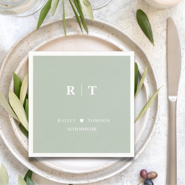 Sage Grönt Roman Numerals Minimalist Monogram Pappersservett (Skapare uppladdad)