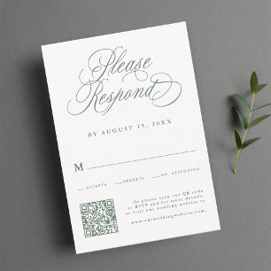 Sage Grönt Romantic Calligraphy Bröllop QR-kod OSA Kort