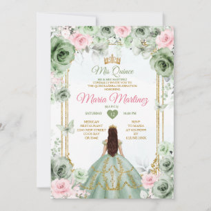 Sage Grönt & Rosa Blommigt Mis Quince 16:e födelse Inbjudningar