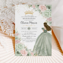 Sage Grönt Rosa Blommigt Princess Quinceañera