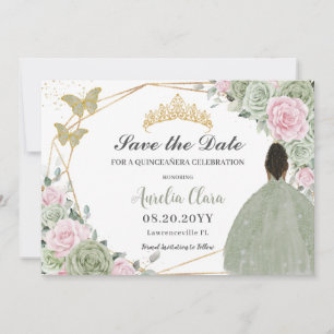 Sage Grönt Rosa Blommigt Quinceanera Brown Princes Spara Datumet