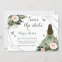 Sage Grönt  Rosa Blommigt Quinceañera Inbjudningar