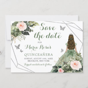 Sage Grönt Rosa Blommigt Quinceañera Inbjudningar