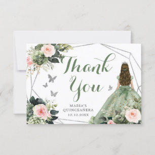 Sage Grönt Rosa Blommigt Quinceañera Tack Kort
