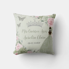 Sage Grönt Rosa Blommigt Silver Quinceañera Keepsa Kudde