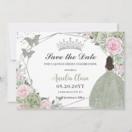 Sage Grönt Rosa Blommigt Silver Quinceanera Prince Spara Datumet
