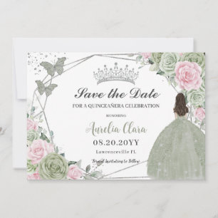 Sage Grönt Rosa Blommigt Silver Quinceanera Prince Spara Datumet