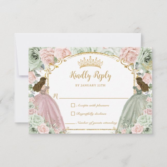 Sage Grönt  Rosa Blommigt Twillingar XV Quinceañer OSA Kort (Framsida)