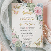 Sage Grönt Rosa Blue Blommigt Quinceañera Sweet 16