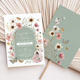 Sage Grönt Rosa Boho Fairy Wildblomdag Inbjudningar