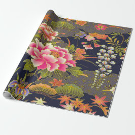 Sage Grönt Rosa Japansk Kimono Blommigt Decoupage Presentpapper