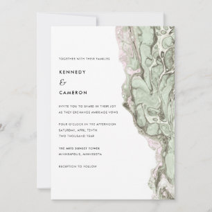Sage Grönt & Rosa minimalist Marble Bröllop Inbjudningar