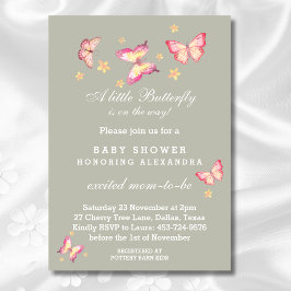 Sage Grönt Rosa Peach Butterfly Flicka Shower I Inbjudningar