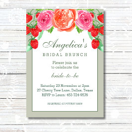 Sage Grönt  Rosa Peach Peony Möhippa Brunch Inbjudningar