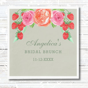 Sage Grönt Rosa Peach Peony Möhippa Brunch Pappersservett