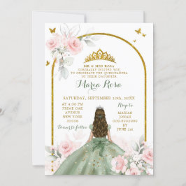 Sage Grönt Rosa Princess Quinceañera Blommigt Inbjudningar
