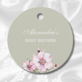Sage Grönt  Rosa ros Baby Shower Tack Gåvor Etiketter