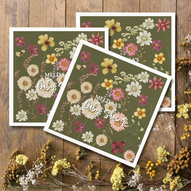 Sage Grönt Rustic boho wildblomma Pappersservett (Skapare uppladdad)