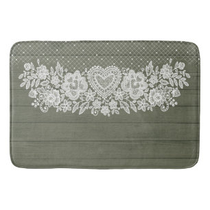 Sage Grönt Rustic Wood & White Snöre Lacy Farmhous Badrumsmatta