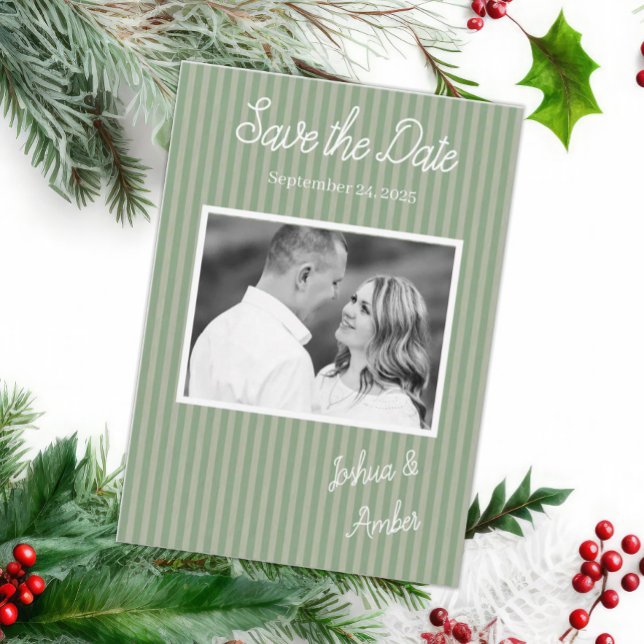 Sage Grönt Rustic Woodland Photo Bröllop Spara Datumet (Skapare uppladdad)