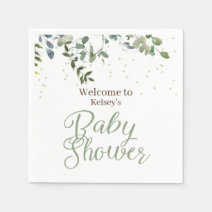 Sage Grönt Safari Jungle Neutralt Baby Shower Pappersservett