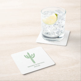 Sage Grönt Saguaro Cactus Bröllop Cocktail Hour Underlägg Papper Kvadrat