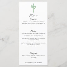 Sage Grönt Saguaro Cactus Lodrät Bröllop Menu