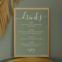 Sage grönt script bröllop alkoholdrycker pub-meny